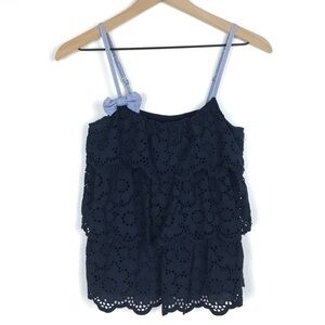ABERCROMBIE & FITCH Cami Tank Top Eyelet Lace Stripe Boho Preppy Y2K Size Medium